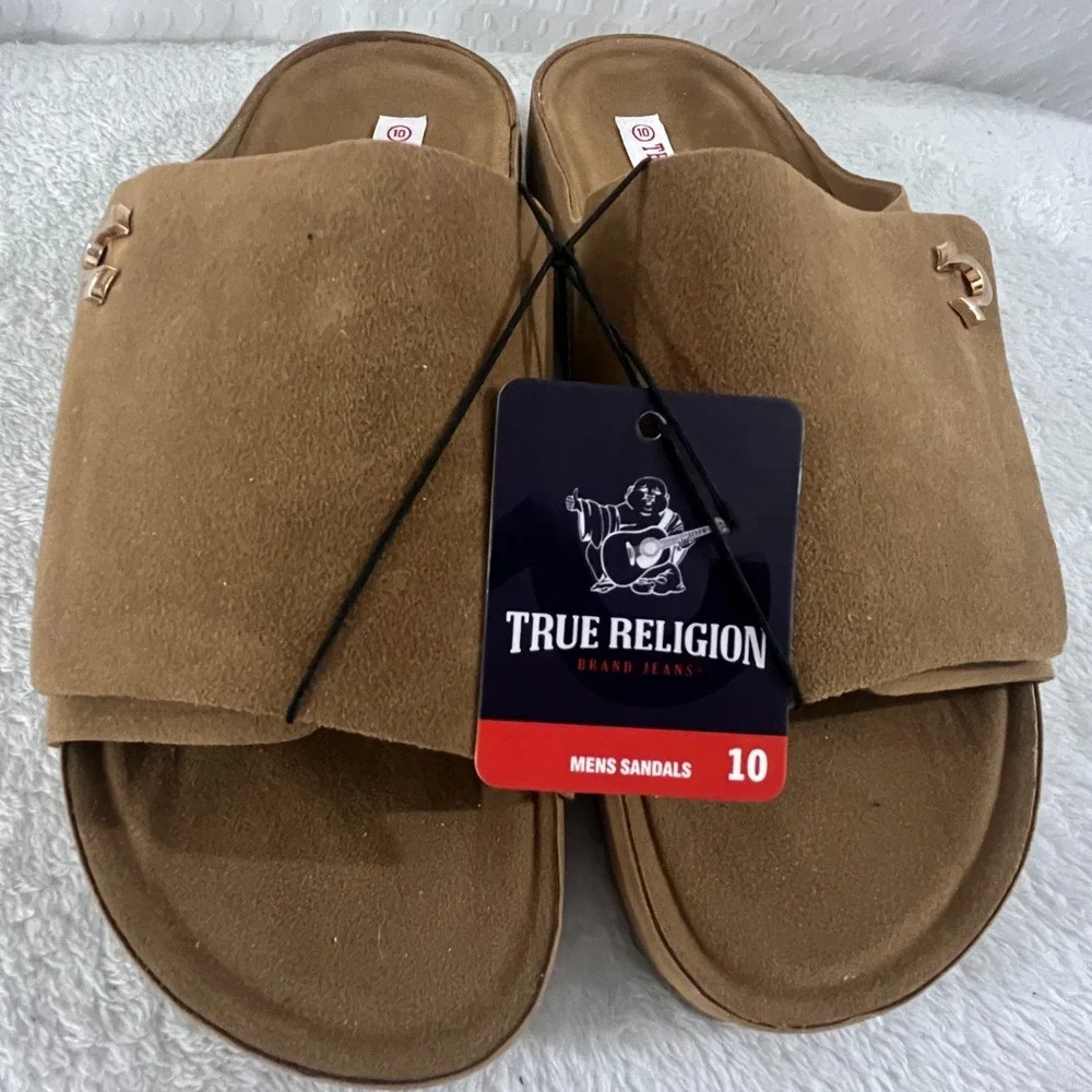 True Religion TR-BILLY-BC Taupe Suede Slide Sandals Men's Size 10 Comfort